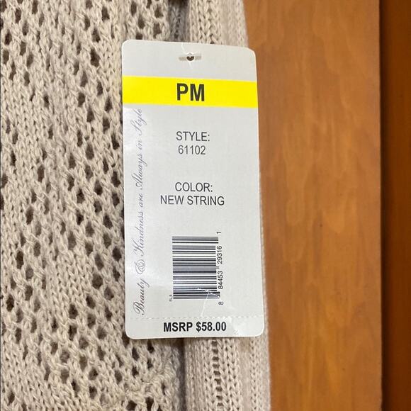 Leo & Nicole Tan Crochet Knit Cardigan - Petite Medium - NWT Orig. $58 - Picture 2 of 10